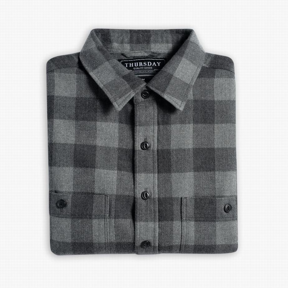 Thursday Boots Buffalo Check Men Shirts Black Grey | QXX5258OW