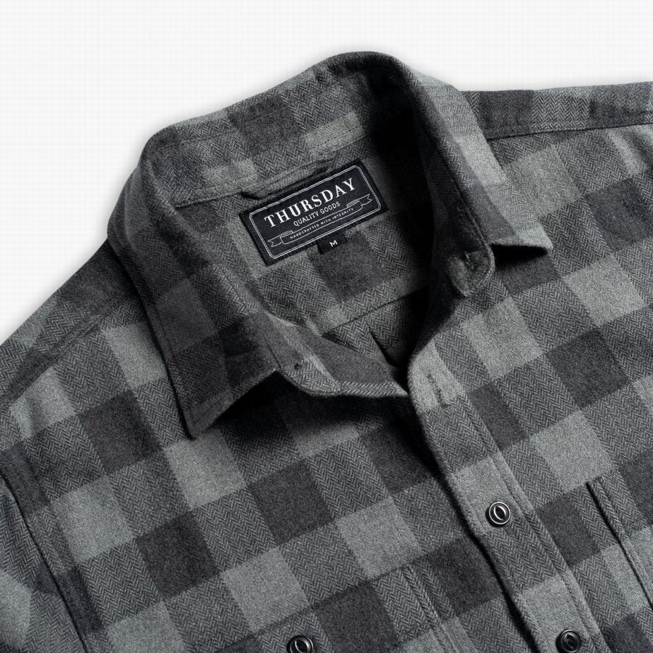 Thursday Boots Buffalo Check Men Shirts Black Grey | QXX5258OW