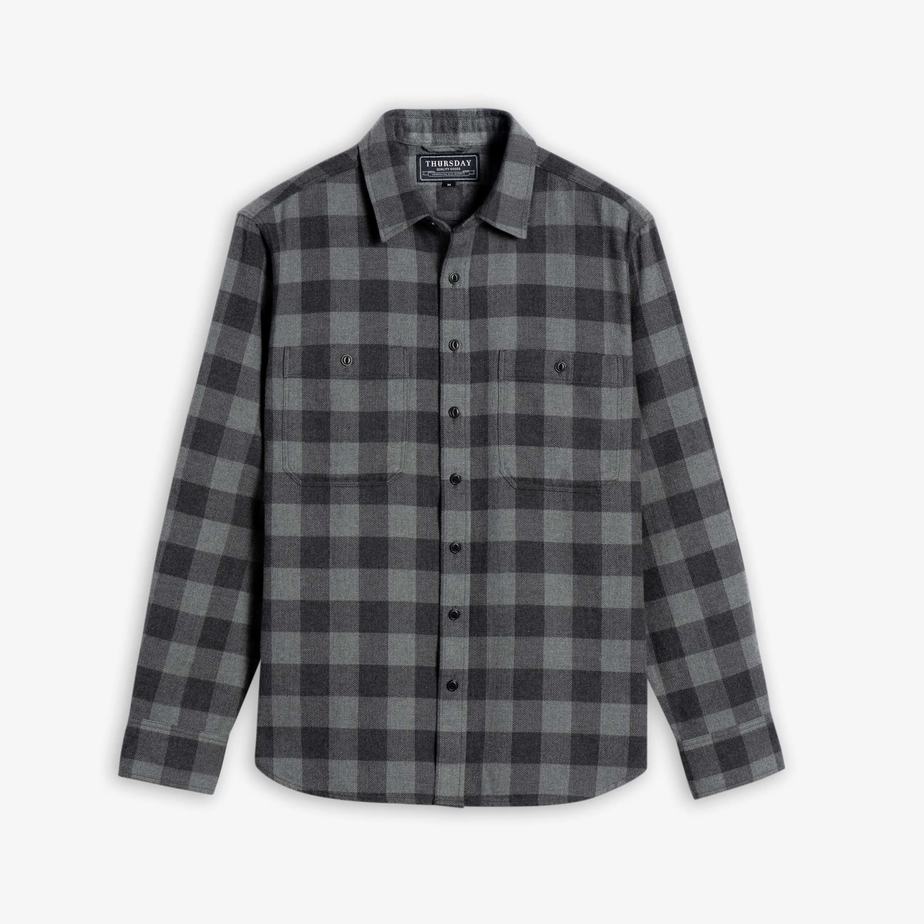 Thursday Boots Buffalo Check Men Shirts Black Grey | QXX5258OW