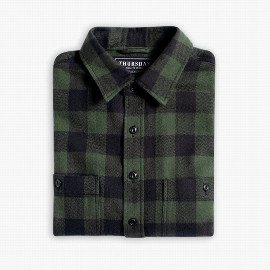 Thursday Boots Buffalo Check Men Shirts Green | VQZ7239JL