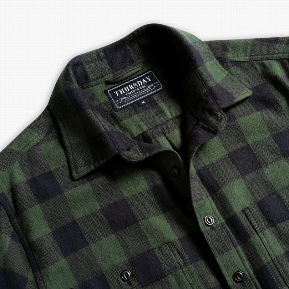 Thursday Boots Buffalo Check Men Shirts Green | VQZ7239JL