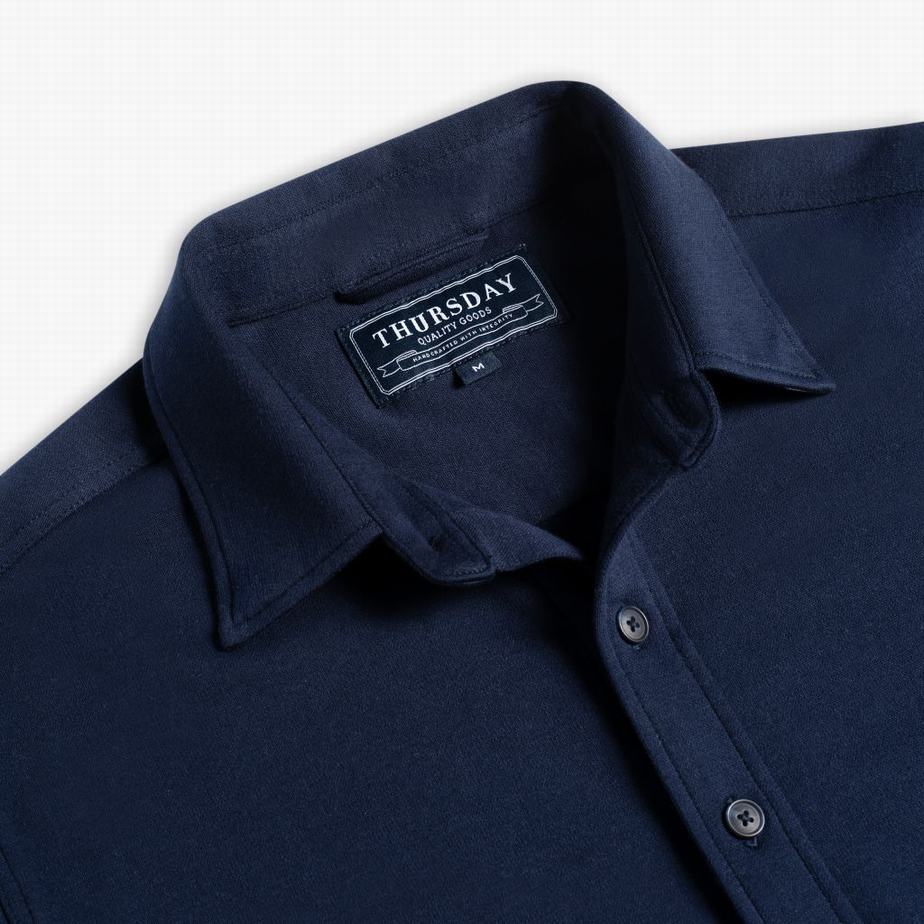 Thursday Boots Everyday Button-Down Men Shirts Navy | FHU8179ZS