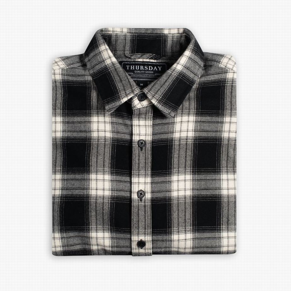 Thursday Boots Forever Flannel Men Shirts Black Cream | WOW1931TP