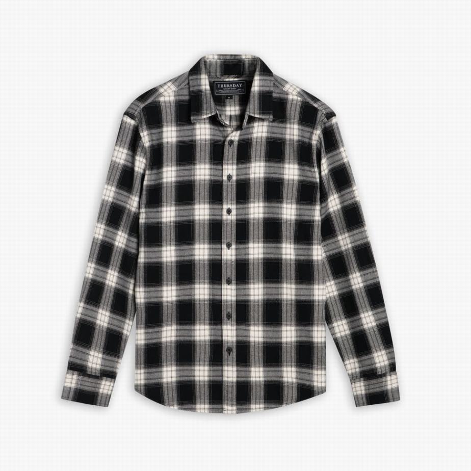 Thursday Boots Forever Flannel Men Shirts Black Cream | WOW1931TP