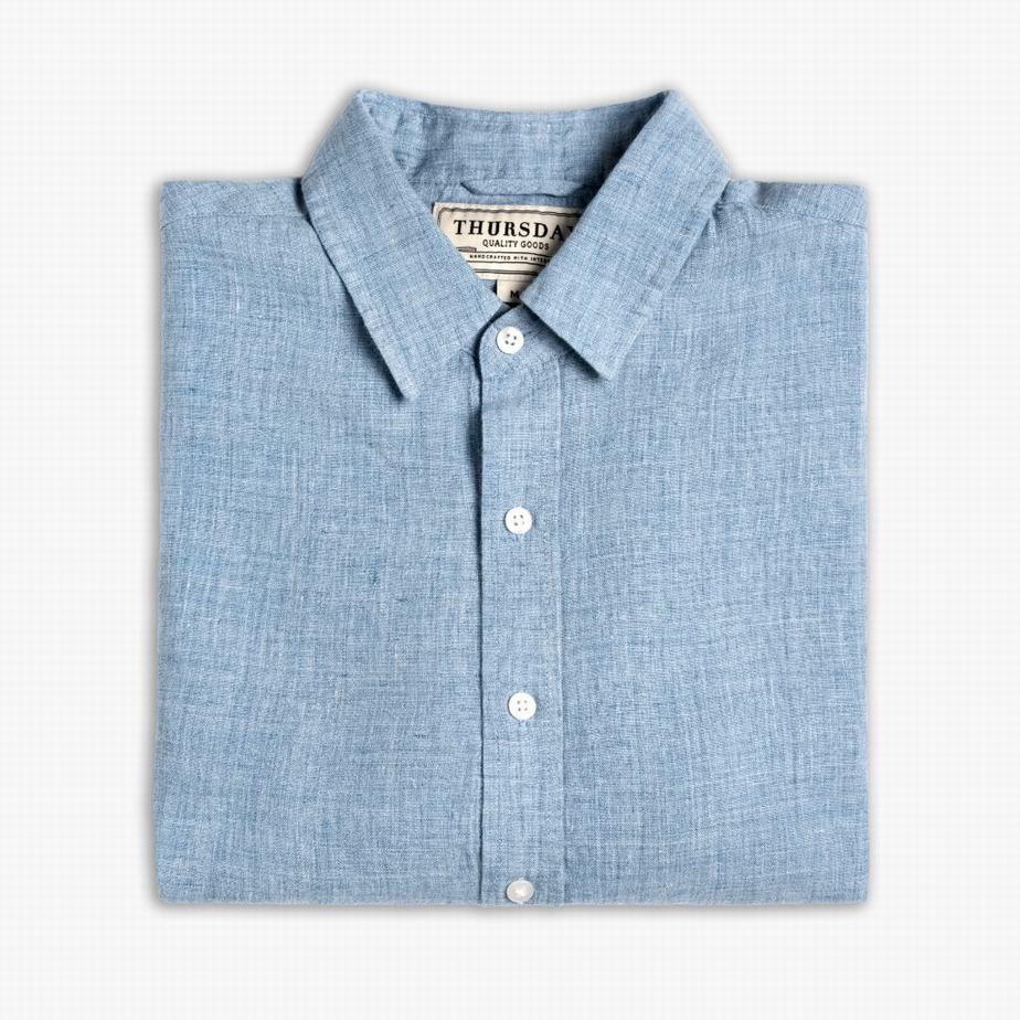 Thursday Boots Linen Men Shirts Blue | ZYH472VM