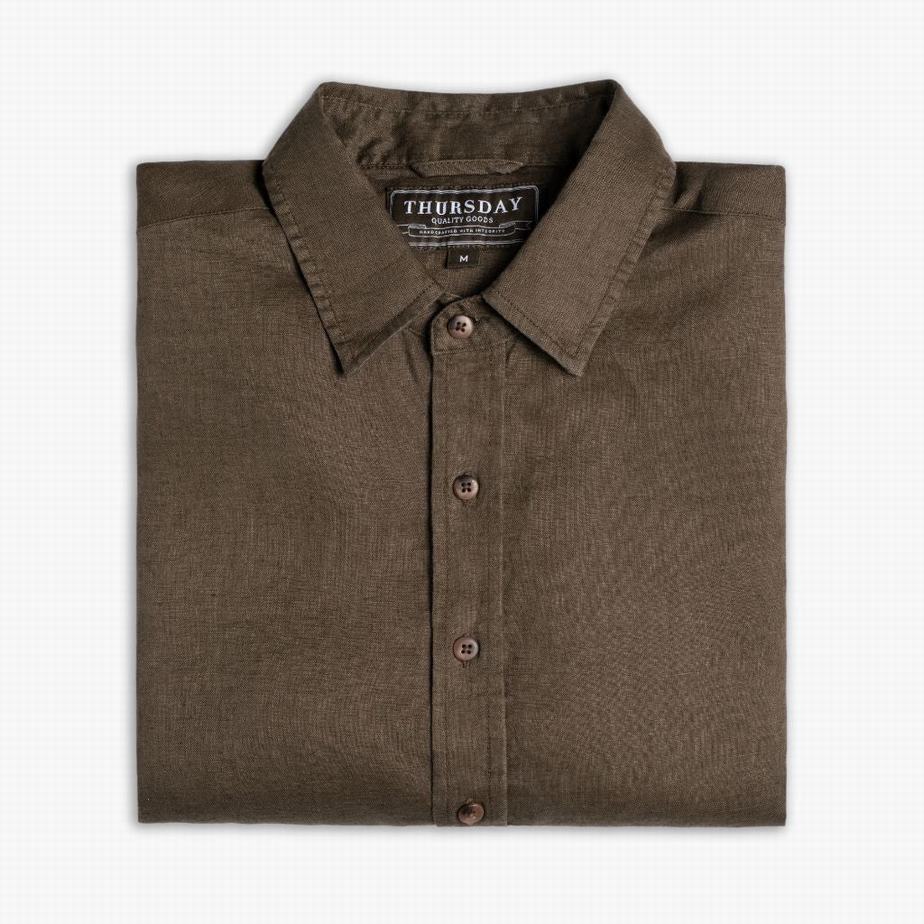 Thursday Boots Linen Men Shirts Brown | PBN6658RO