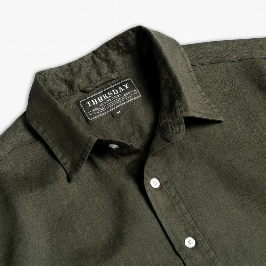 Thursday Boots Linen Men Shirts Olive | DOS903DV