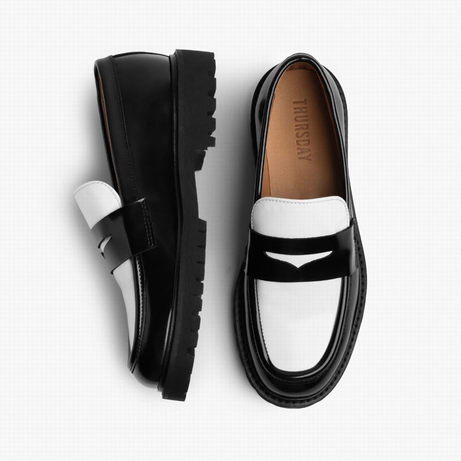 Thursday Boots Penny Women Loafers Black White | MKV9476ET