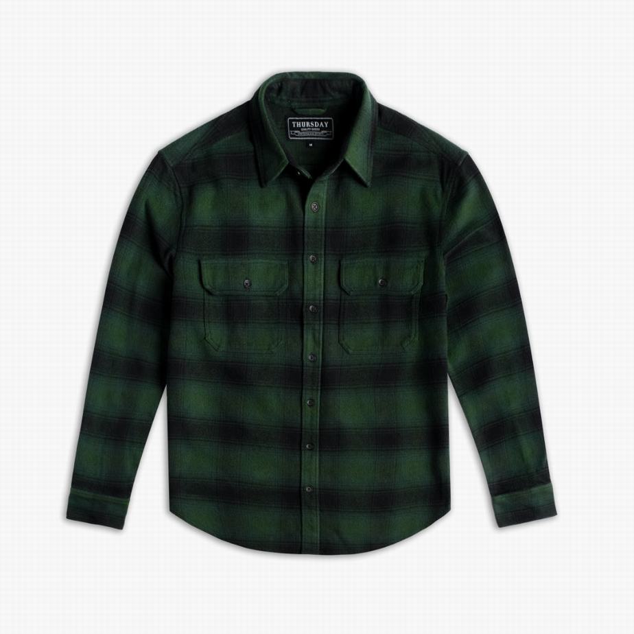 Thursday Boots Summit Flannel Men Shirts Green | SPH9171LA