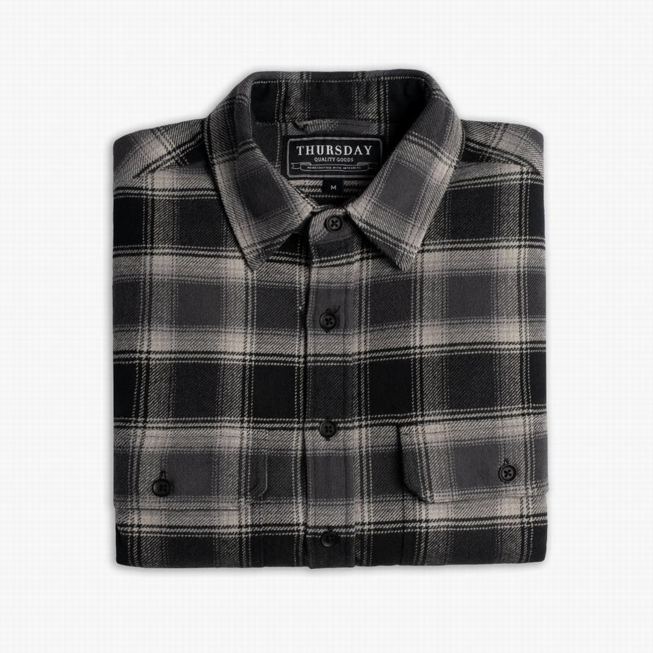 Thursday Boots Summit Flannel Men Shirts Black | NJU8915OP